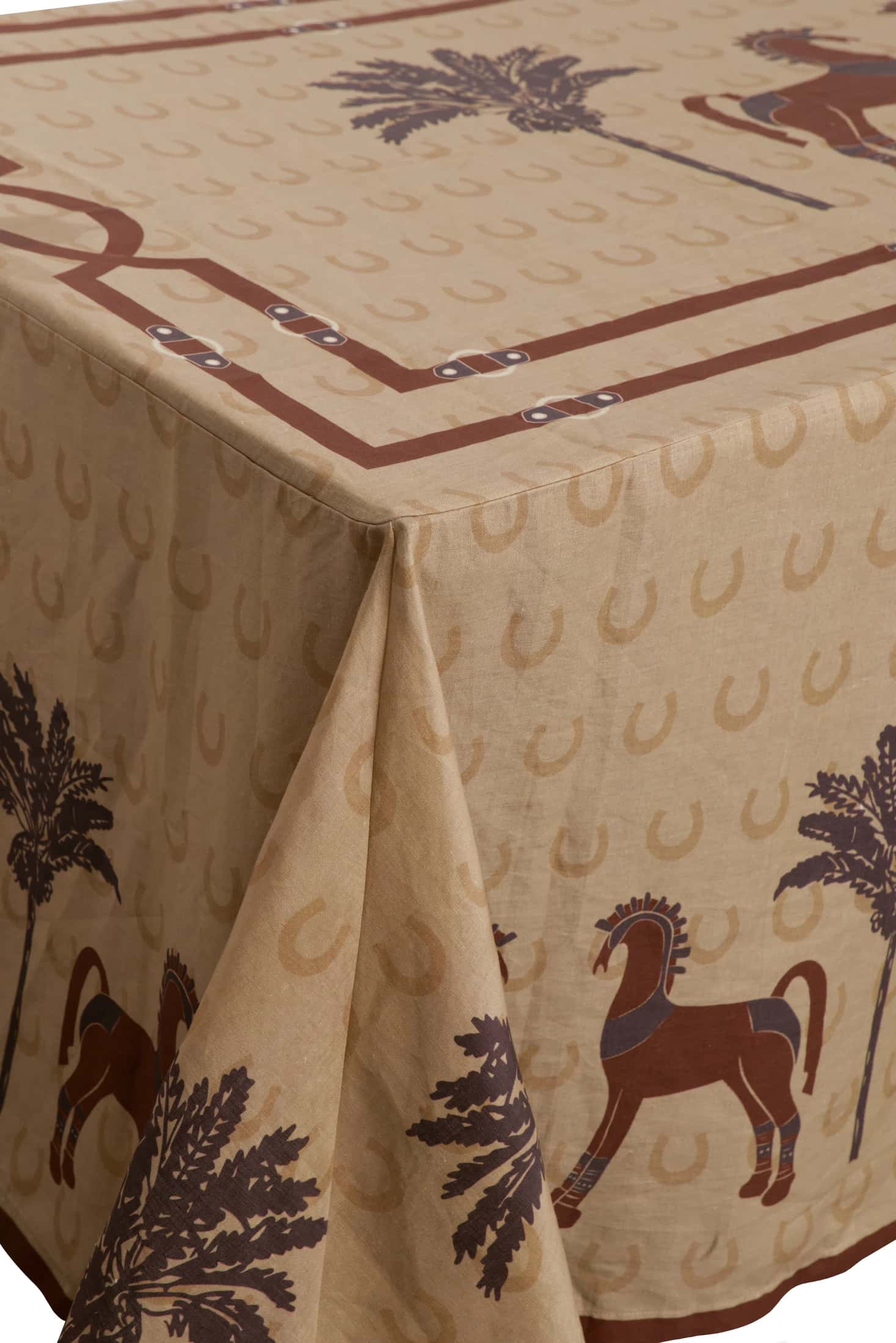 Solana Horses Linen Tablecloth  / Sand & Chocolate