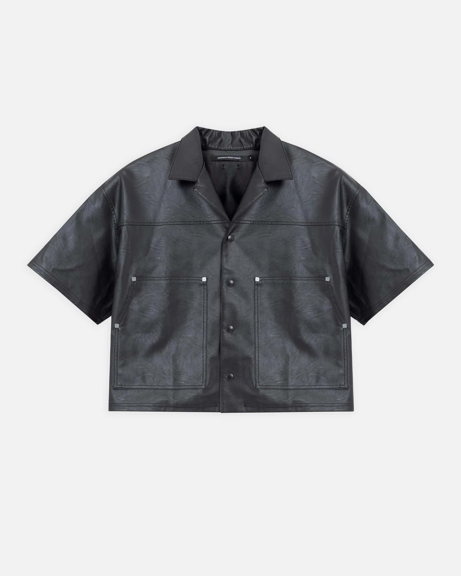 Capsule Basic Pleather Boxy Fit Shirt Black