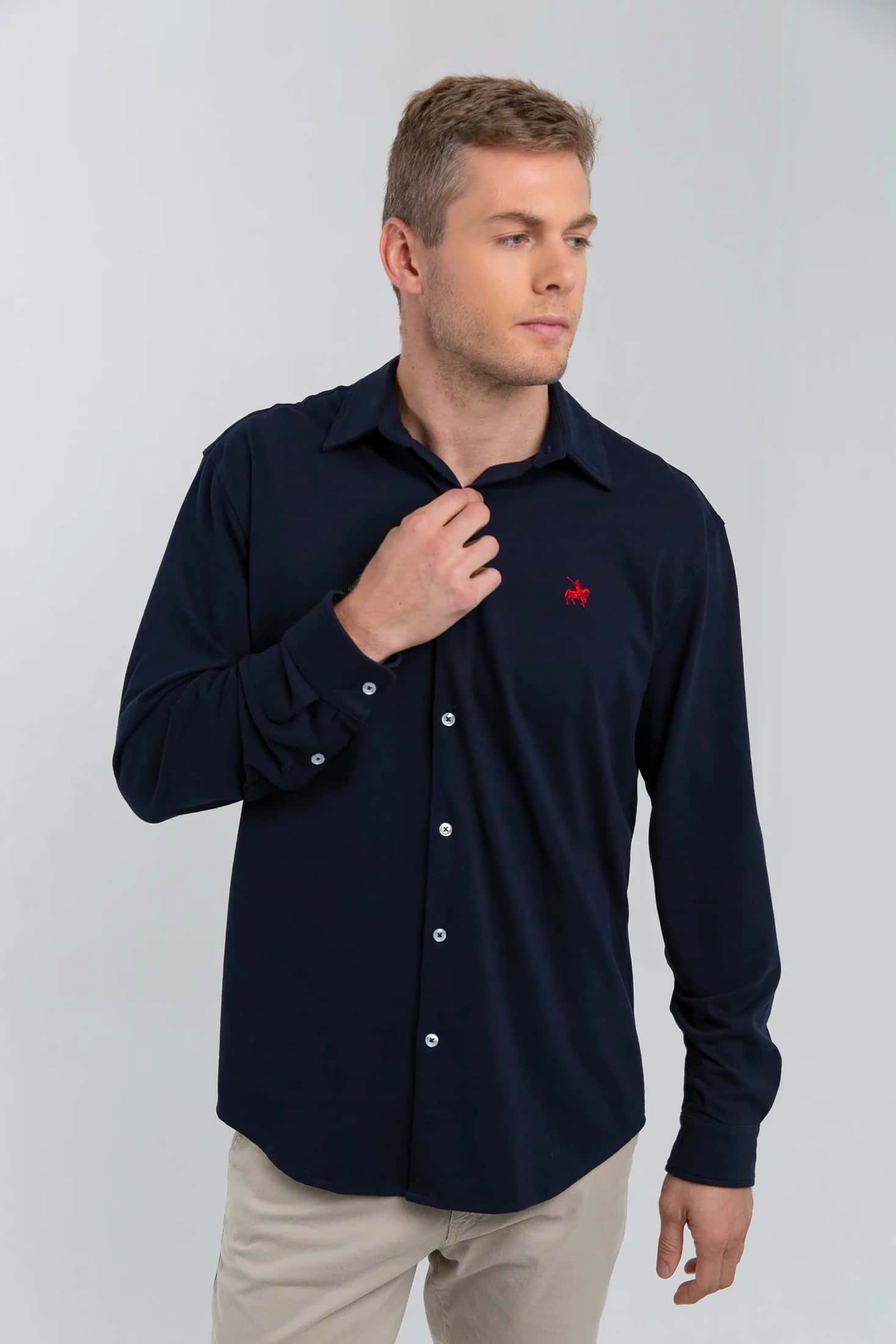Camisa Pique Premium Hombre Azul Oscuro