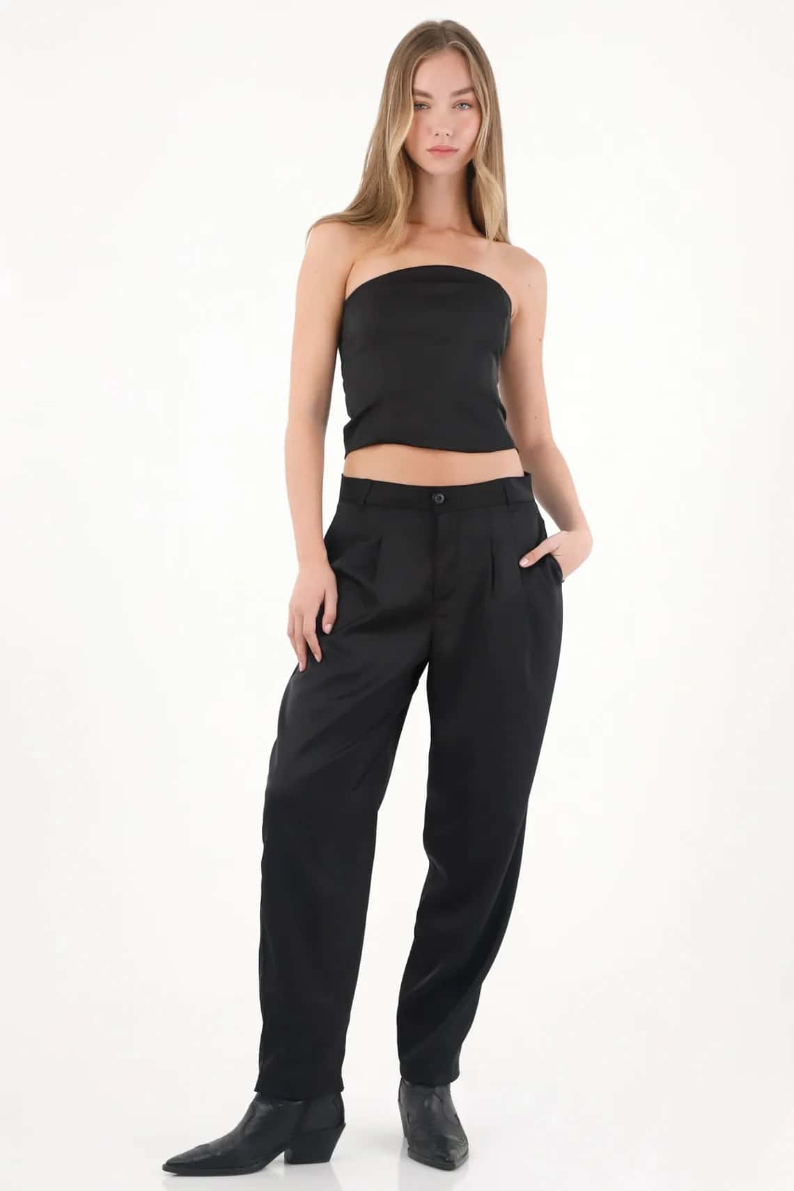 Pantalón elegante de tela fluida negro para mujer