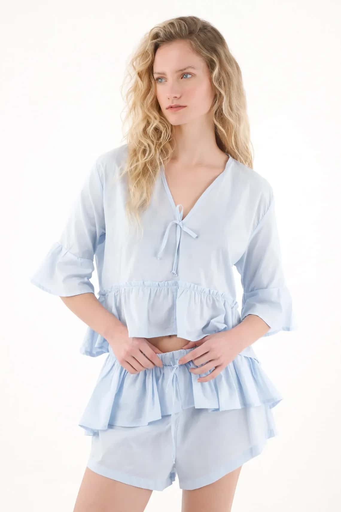 Pijama con short azul para mujer