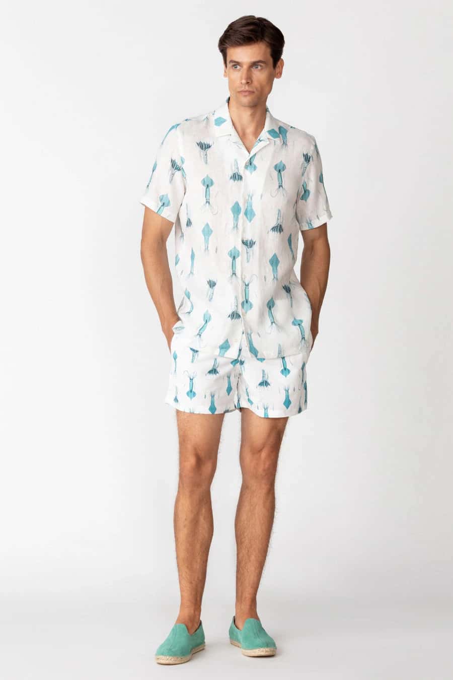 Men's linen shirt white egret