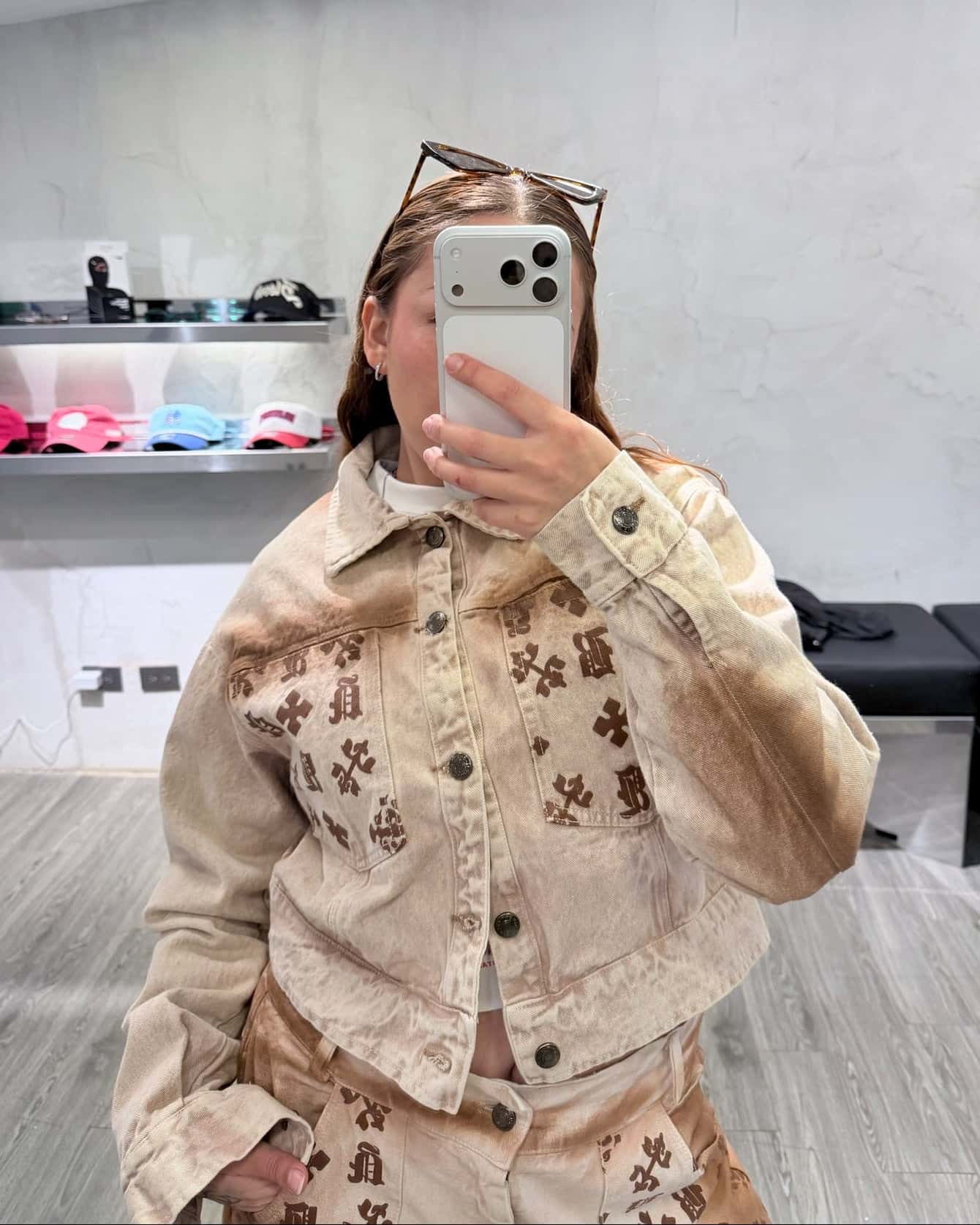 DENIM JACKET MONOGRAM CROP BEIGE - miniatura 3