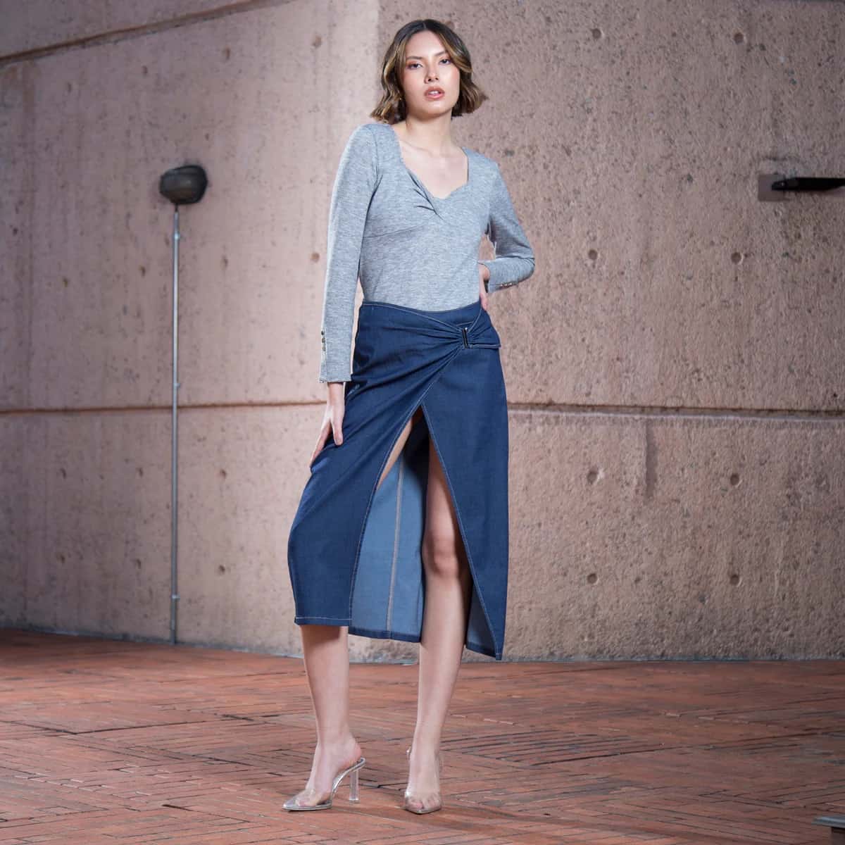 Falda Denim Larga Midi Red