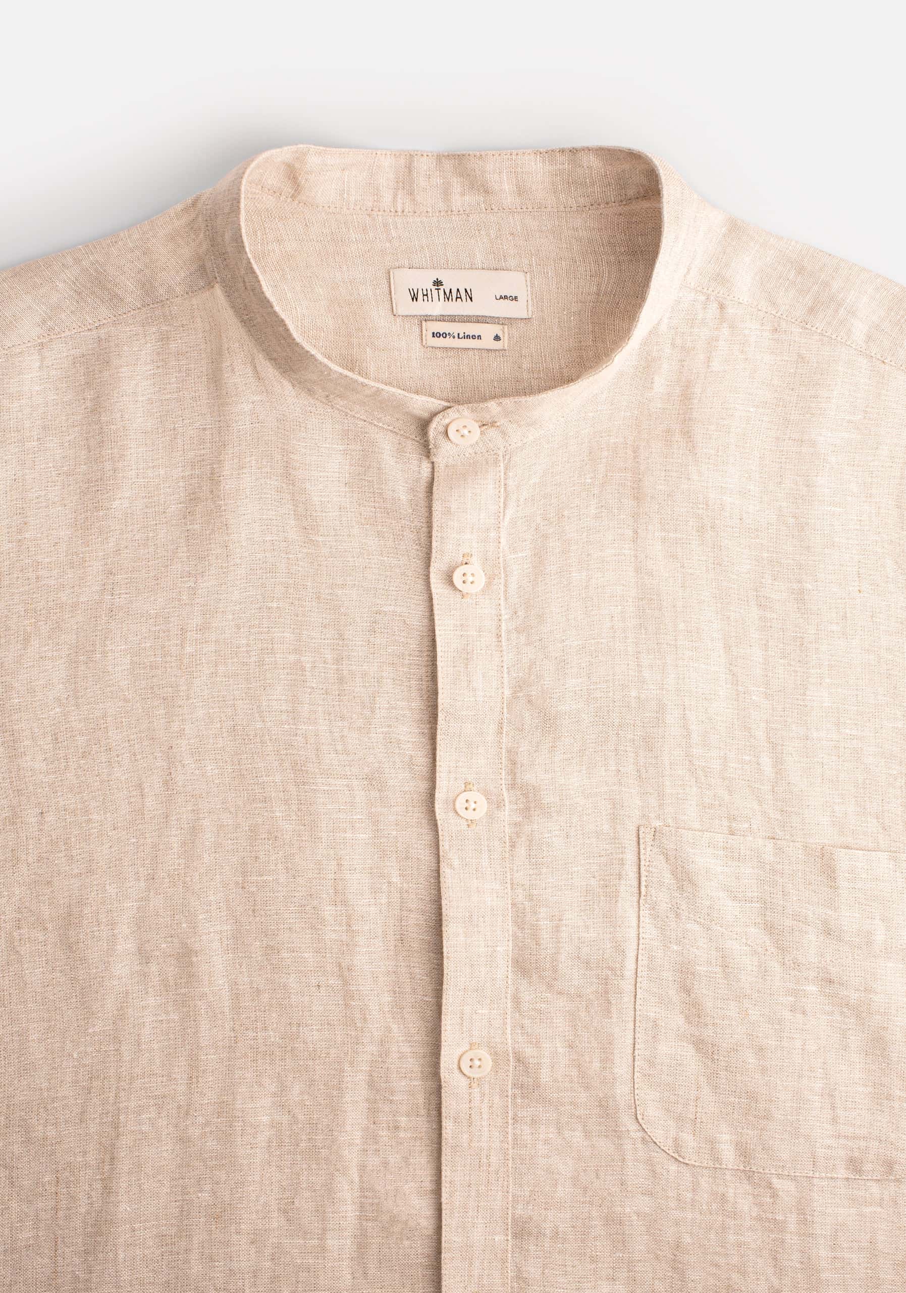 Camisa H Lino Cuello Nerú Bols. Avena - miniatura 2