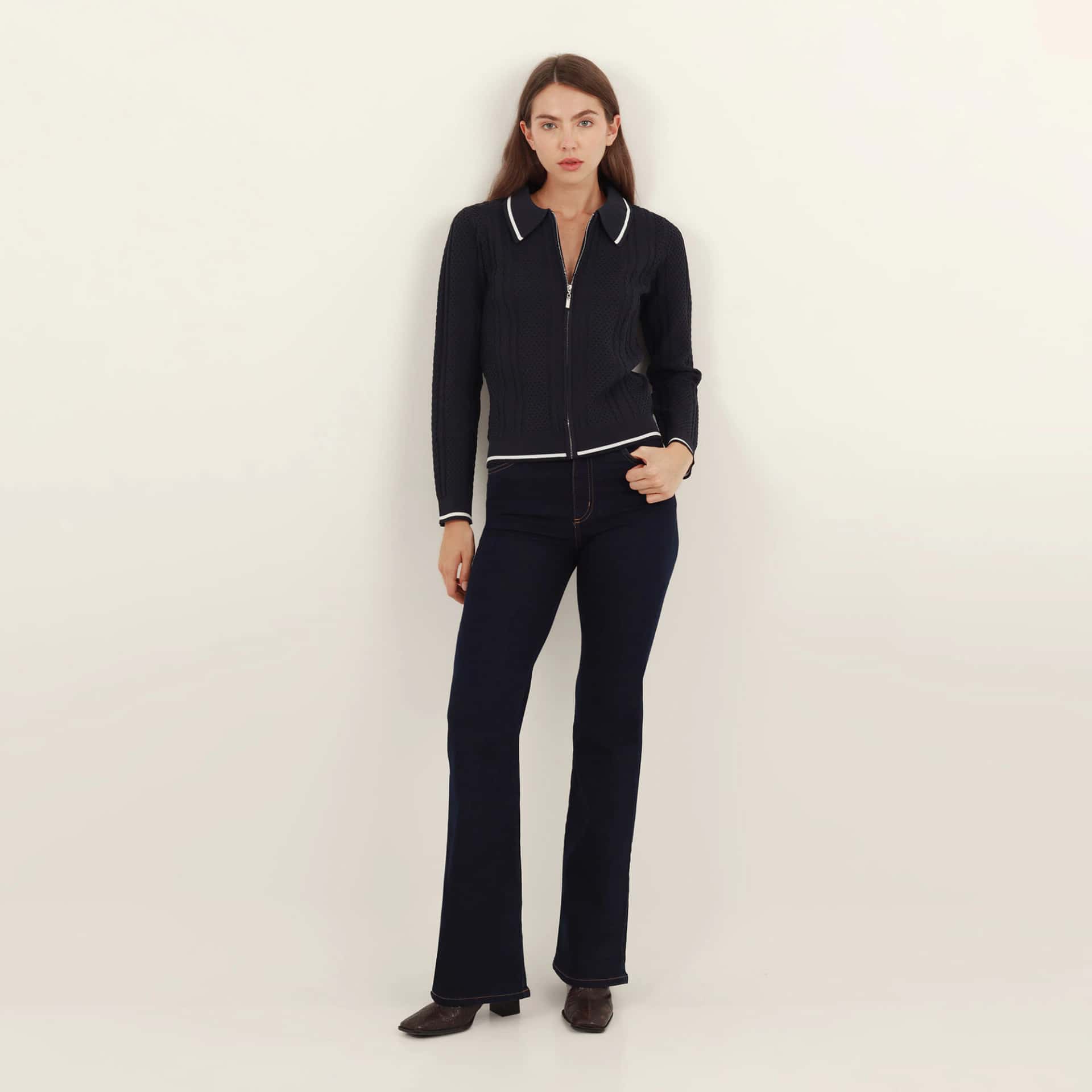 Sweater cardigan deportivo cuello solapa manga larga - miniatura 8