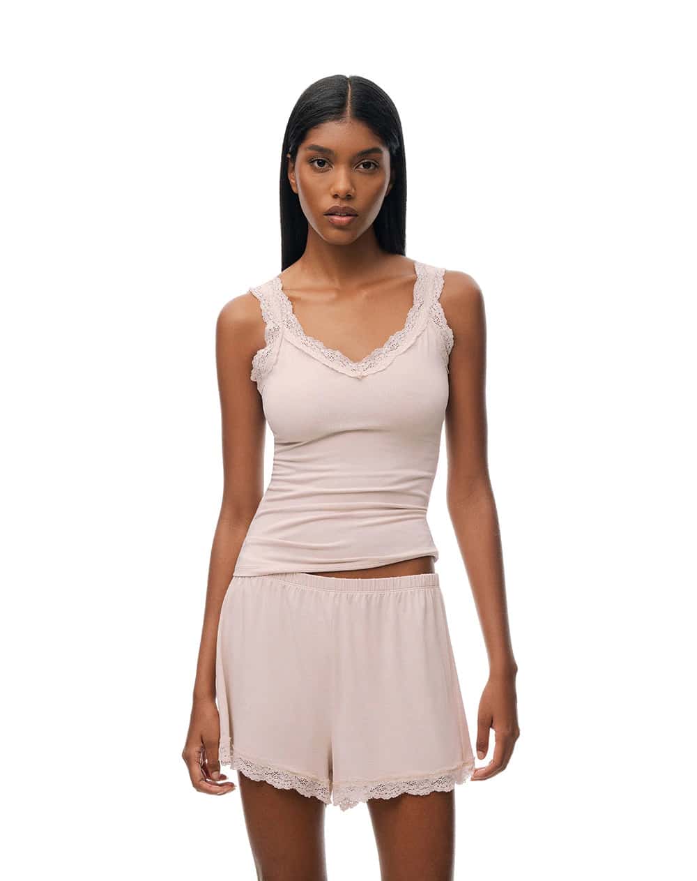 Camiseta + short de pijama rosa mujer