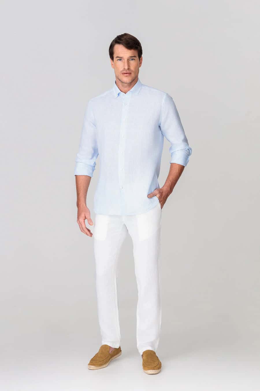 Men's linen striped shirt blue