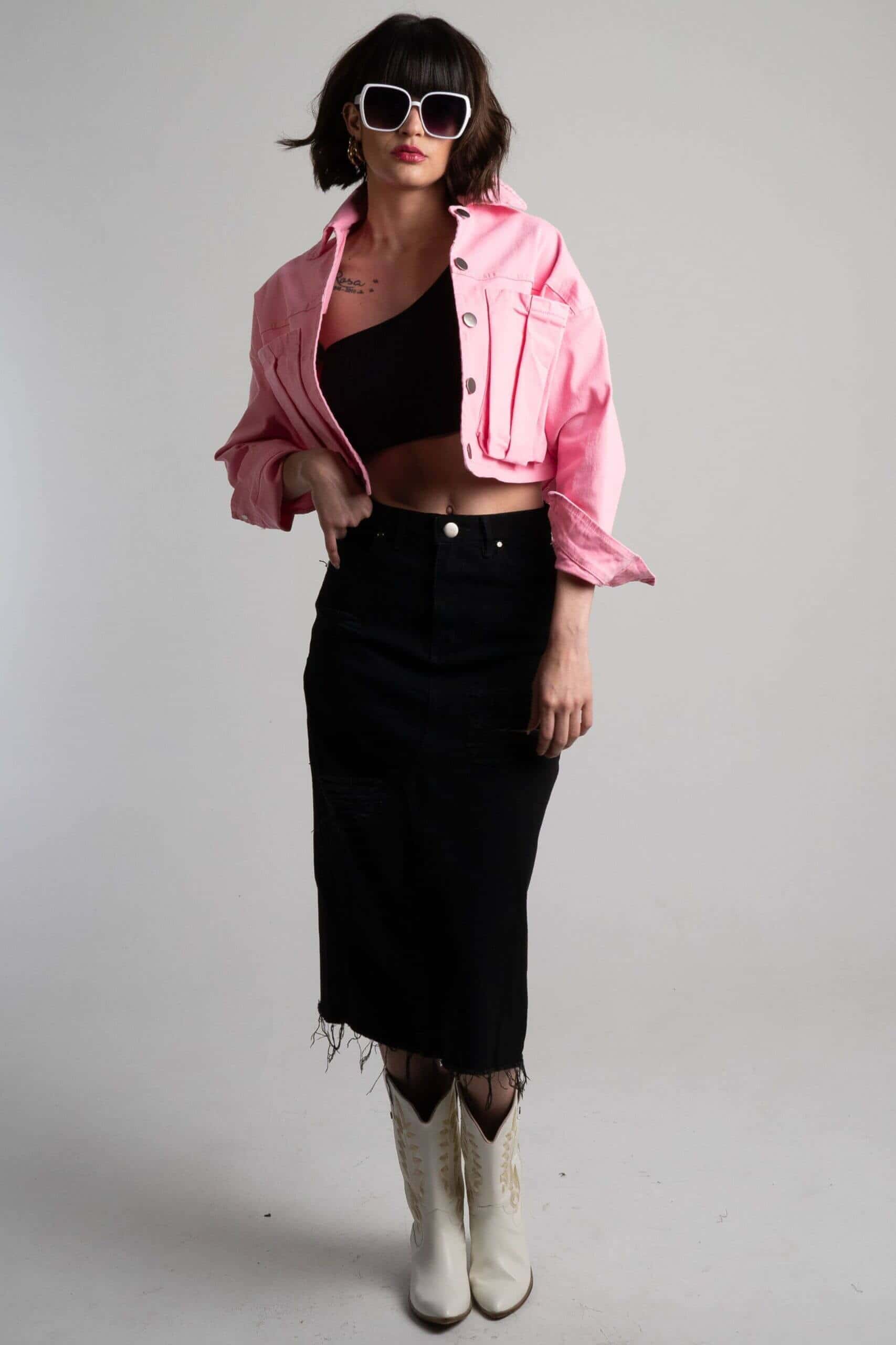 Chaqueta Cortés Denim Rosada