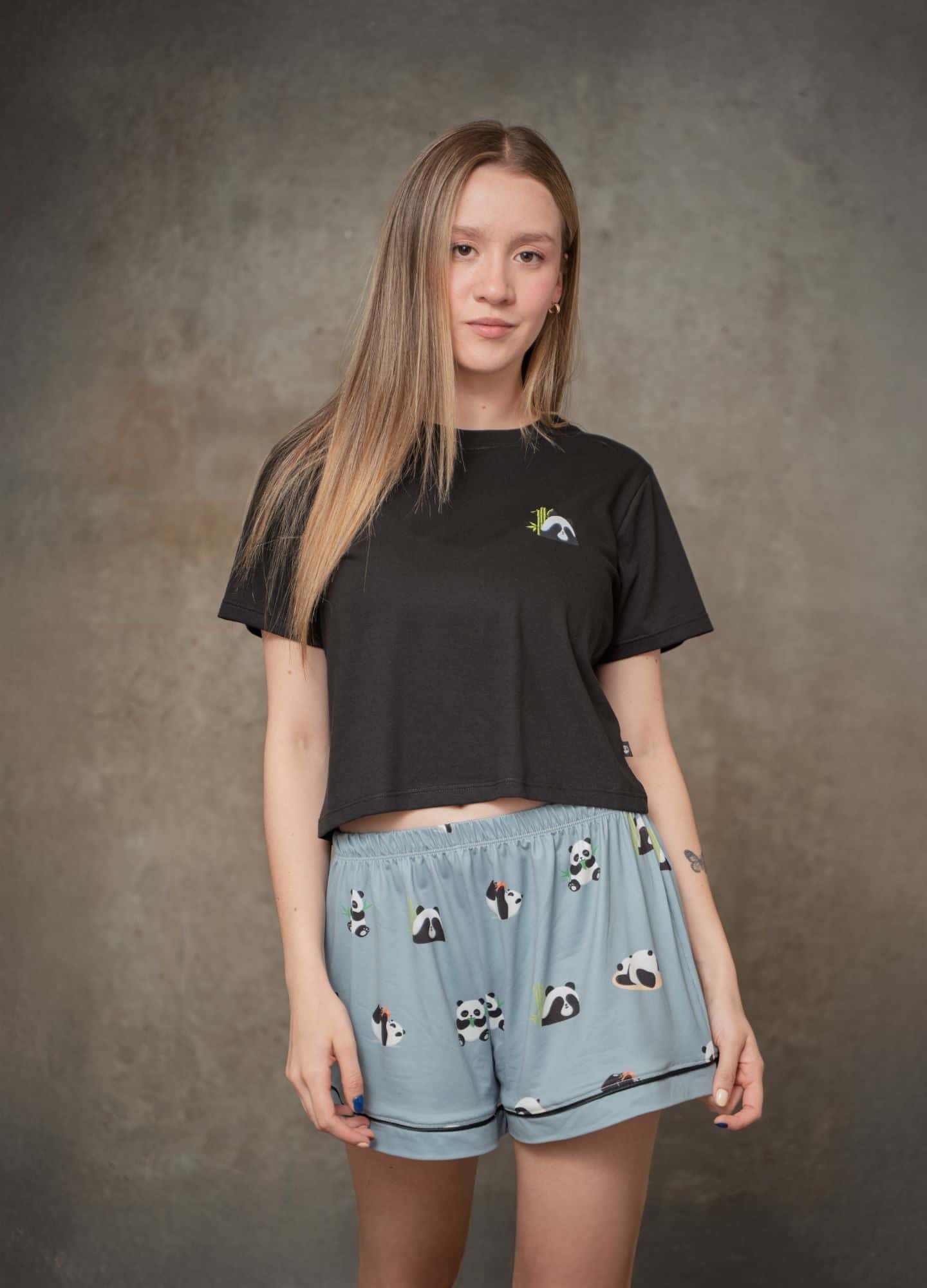 Conjunto Short Pandas - Gris Azulado