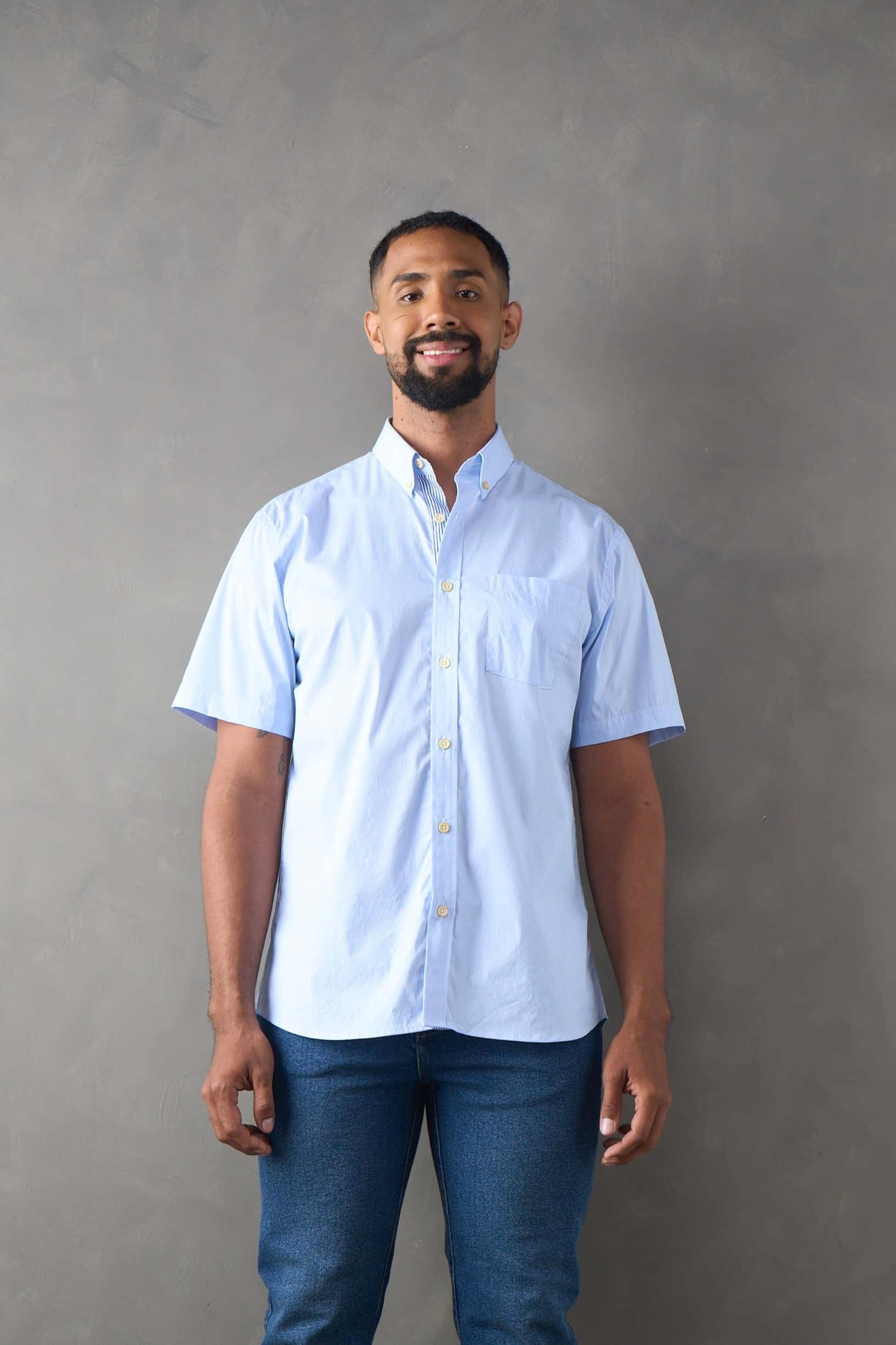 Camisa manga corta mil rayas azul medio