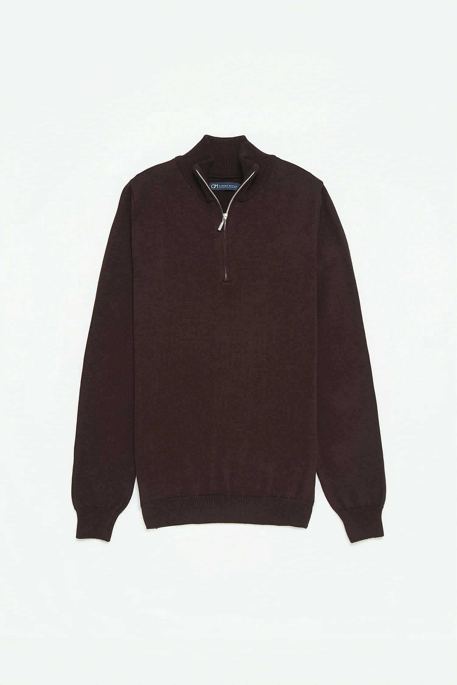 Saco Half Zip Algodón Chocolate