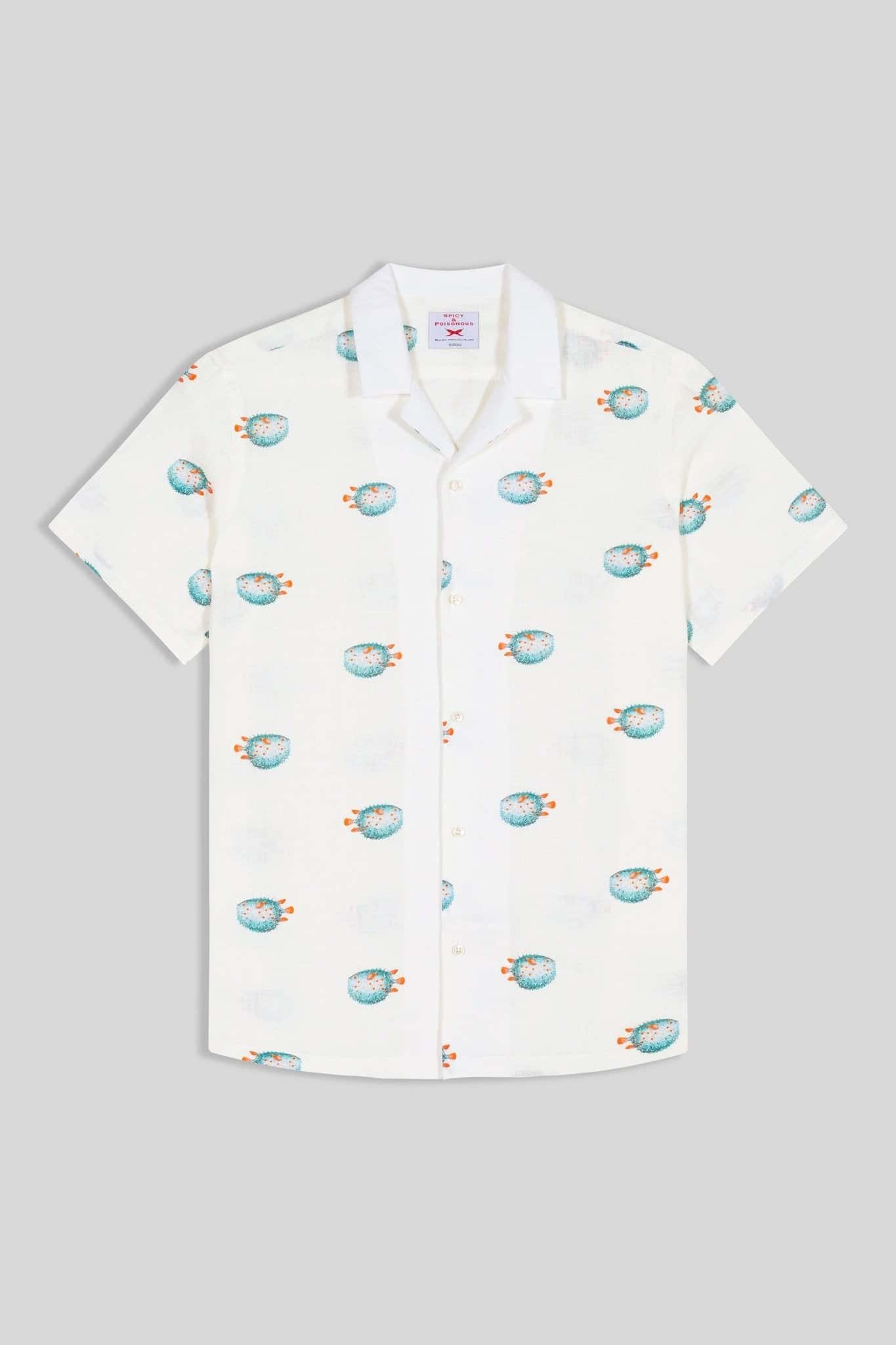 Men's linen shirt green separate pufferfish