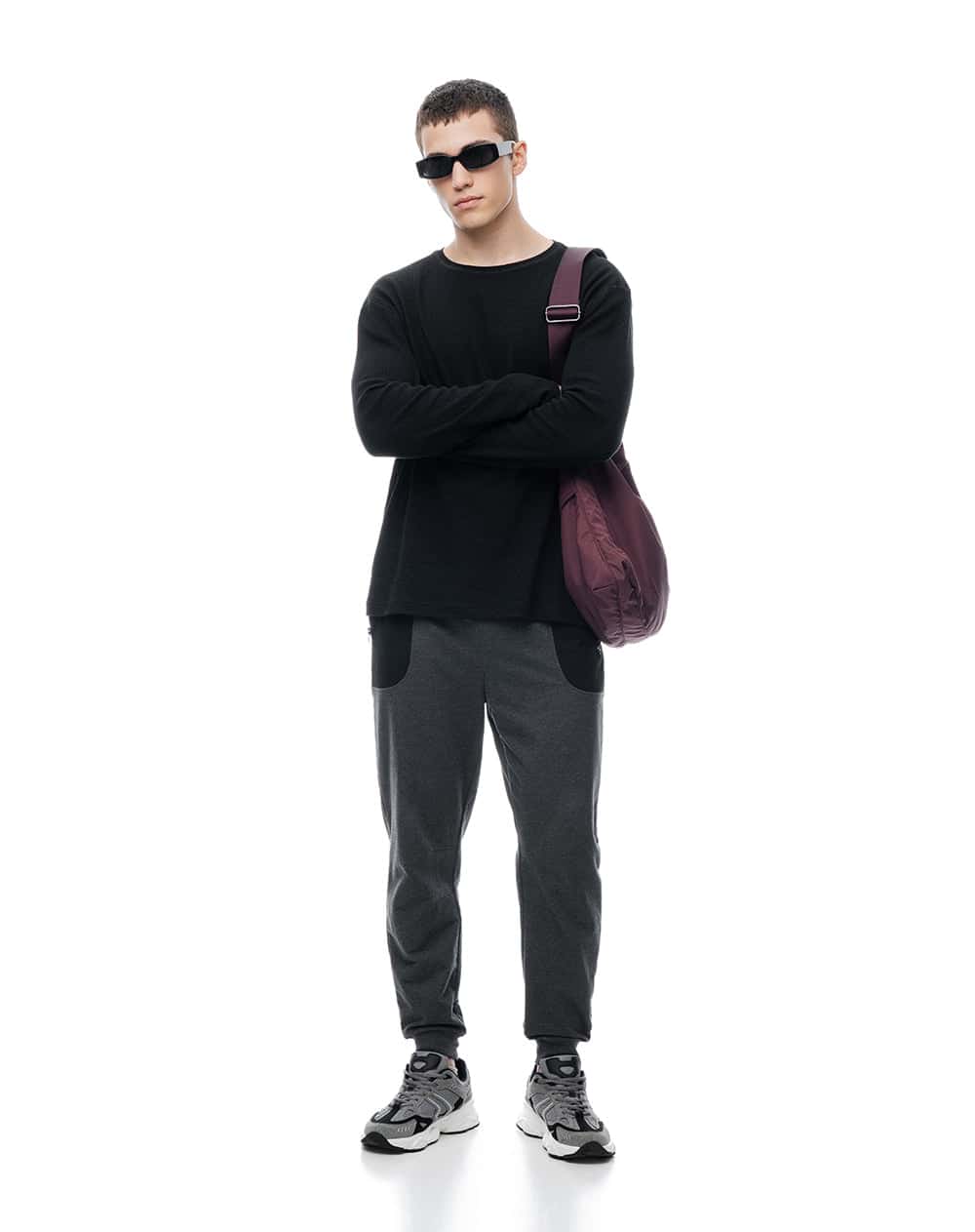 Jogger relaxed tiro medio gris hombre