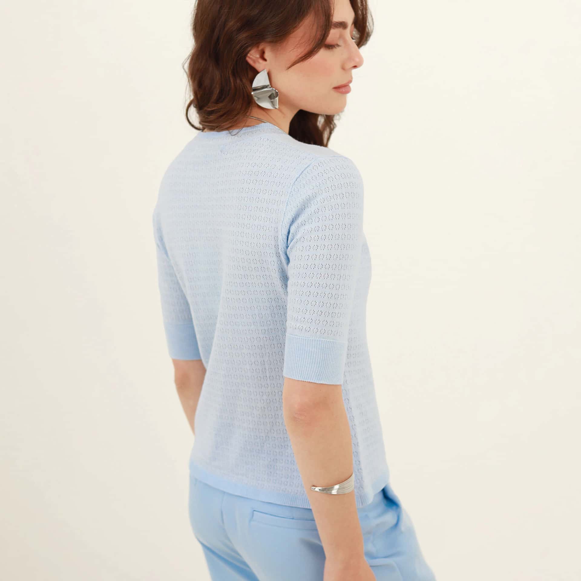 Sweater tejido pontille cuello redondo manga corta - miniatura 20