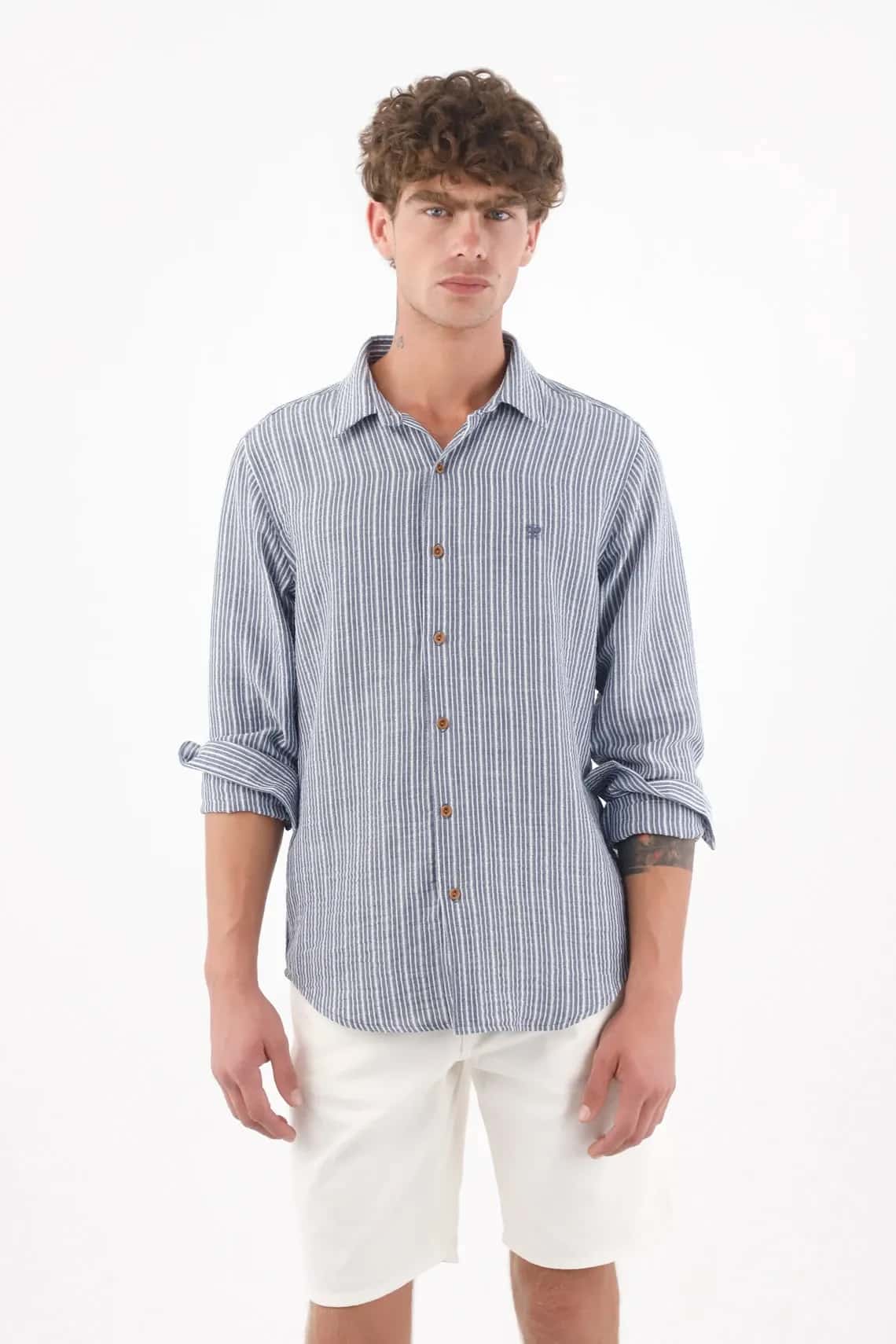 Camisas entero manga larga con detalle fruncido para hombre