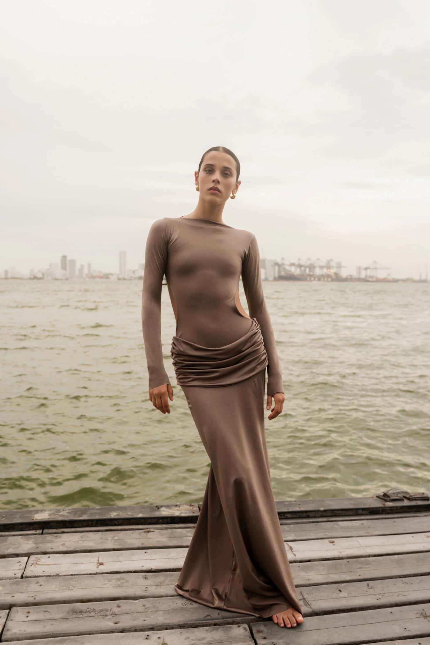DANIELLE DRESS - SILK TIE TAUPE