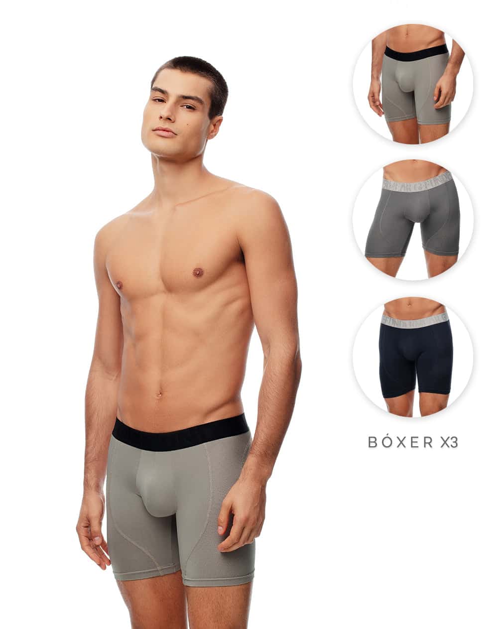 Bóxer deportivo largo control humedad x3unds surtido hombre