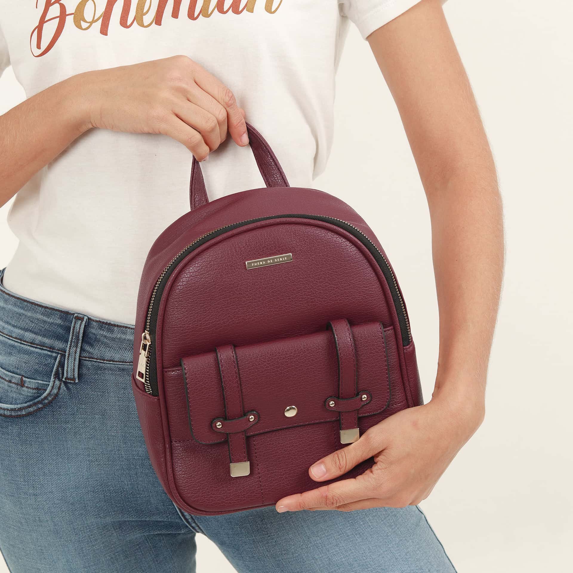 Morral mini en cuero sintético con bolsillo externo - miniatura 6