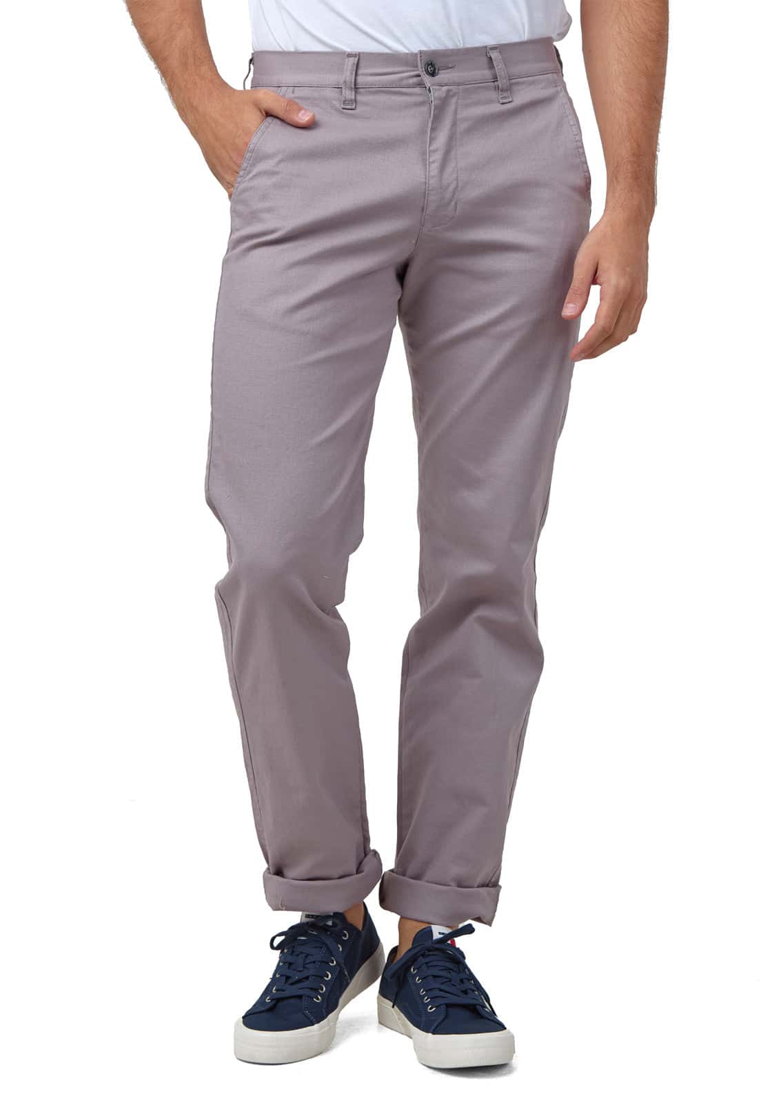 Pantalon dril gris lila con spandex