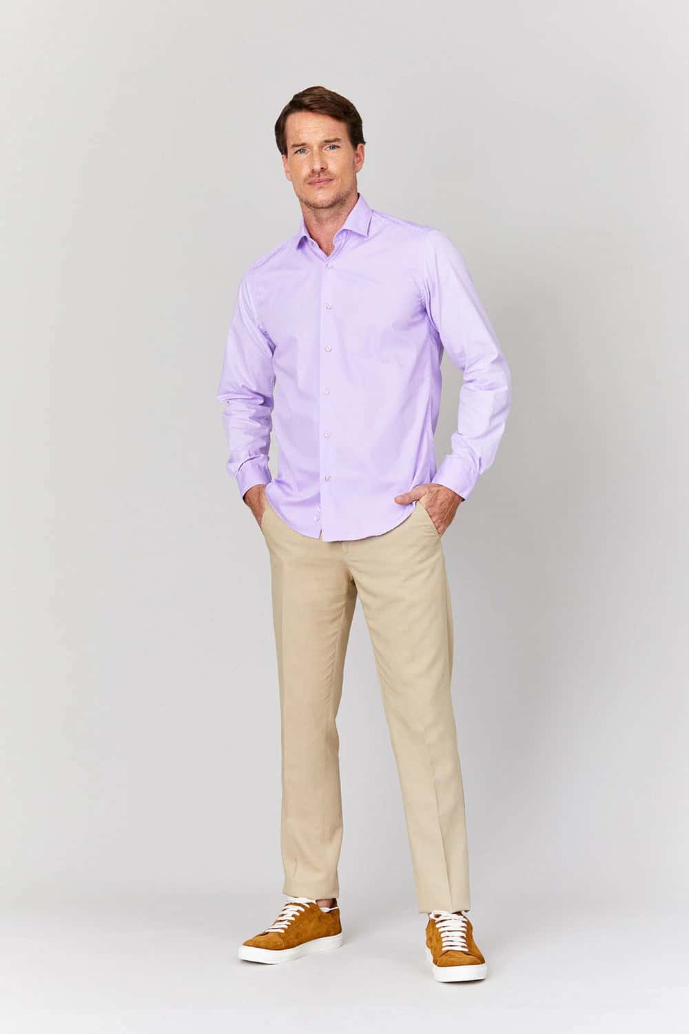 Men's basic lilac cotton muslin shirt