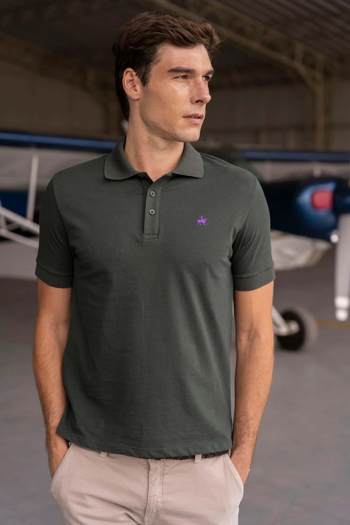 Camiseta Polo Basic Hombre Verde Militar