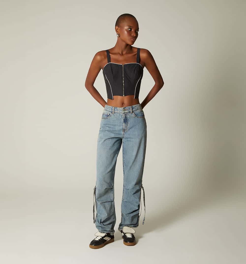 Blusa tiras cortes sesgo envivado