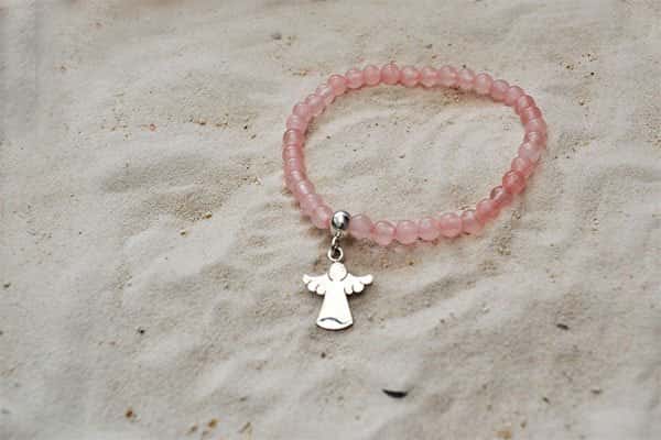 Pulsera Cuarzo Rosa dije ángel Mini