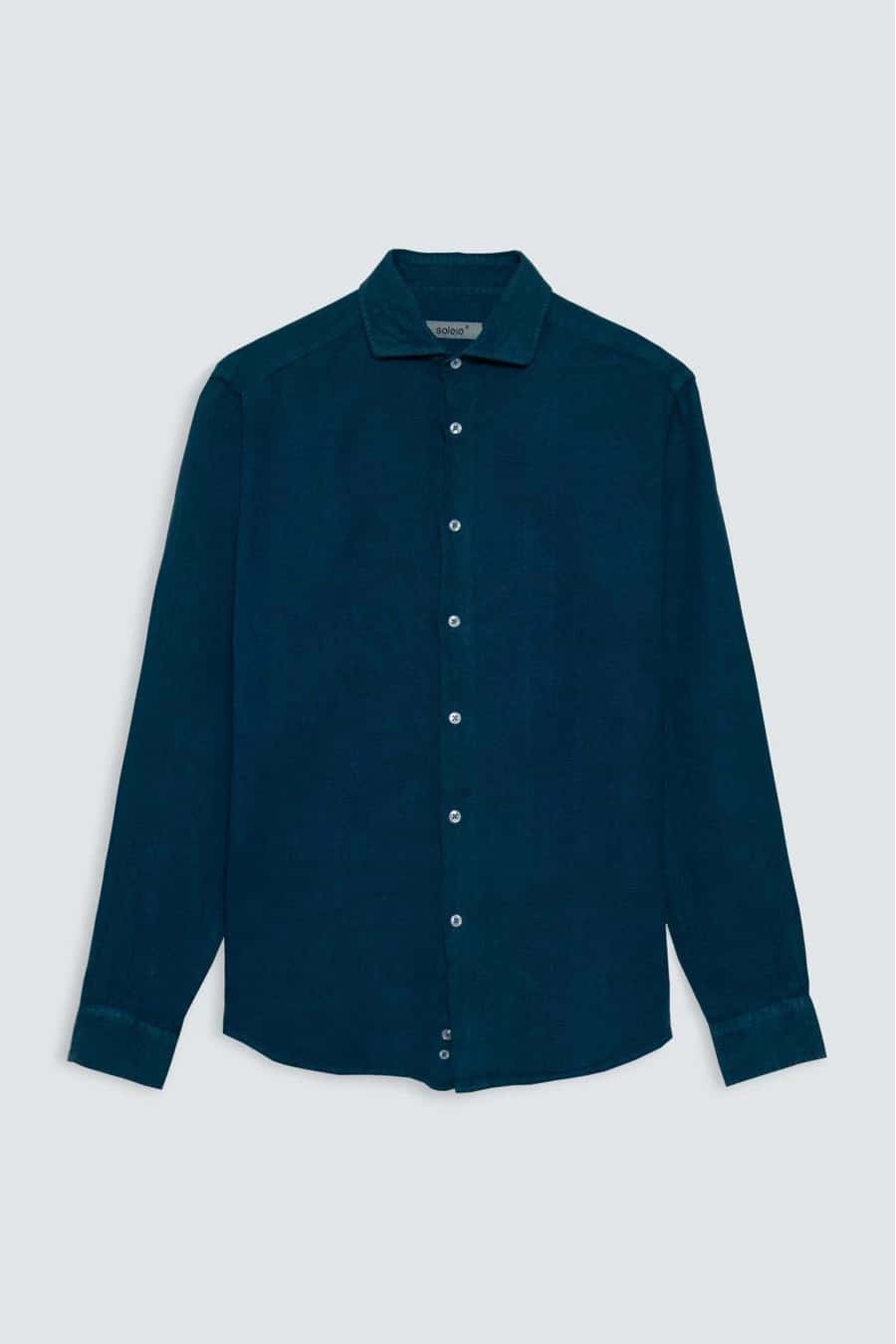 Men's linen shirt petrol blue basic