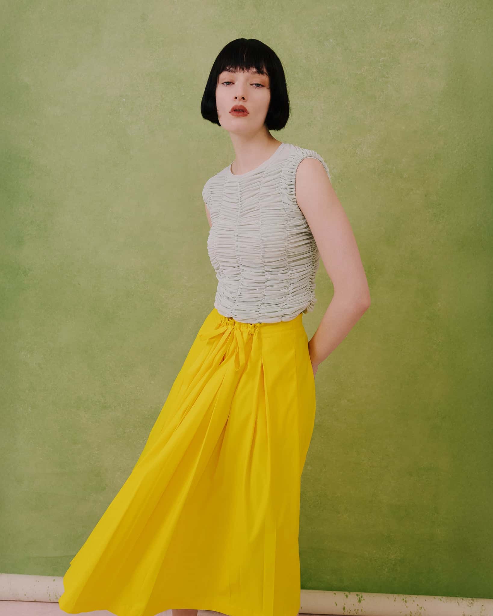 Gathered-Waist Pleated Midi Skirt - miniatura 6