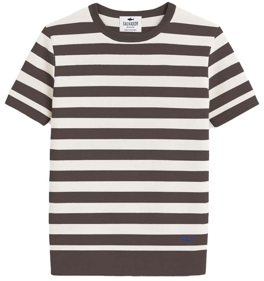 CAMISETA DE PUNTO BLANCA RAYAS CAFES