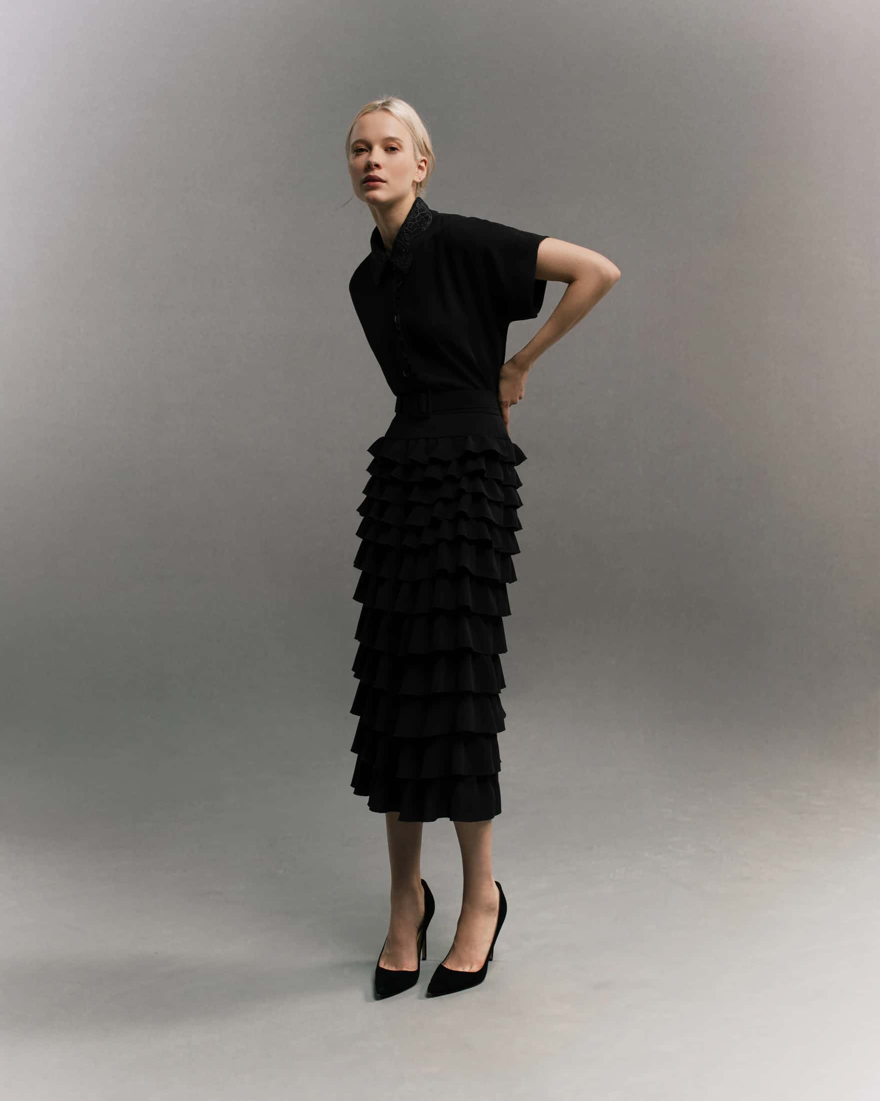 Tiered Ruffle Midi Skirt