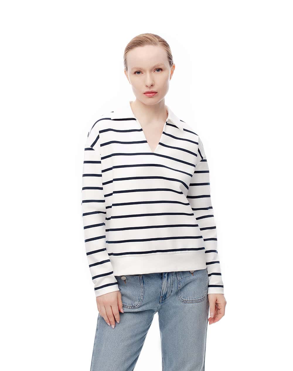 Camibuzo tipo polo oversize rayas mujer