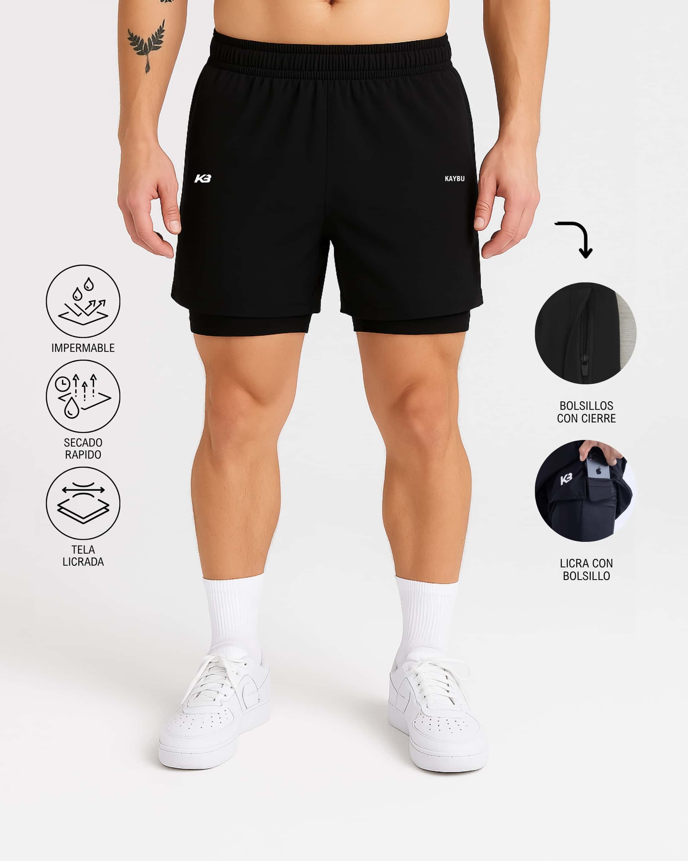 Pantaloneta con licra y bolsillos con cierre┃KBMEN RF.206