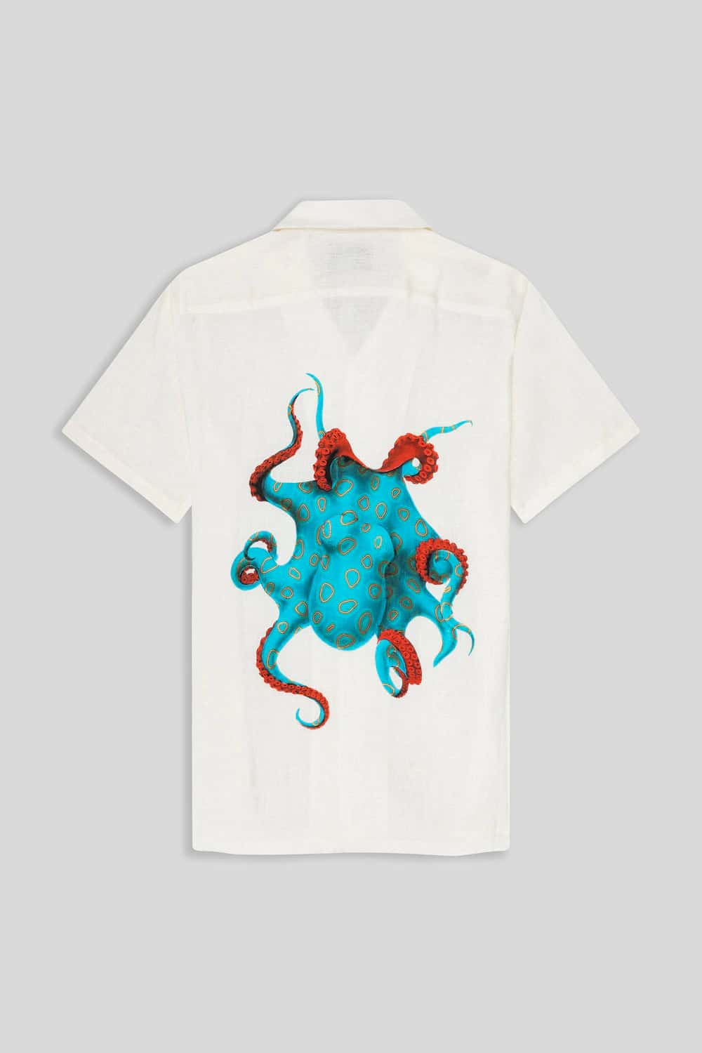 Men's linen shirt turquoise octopus