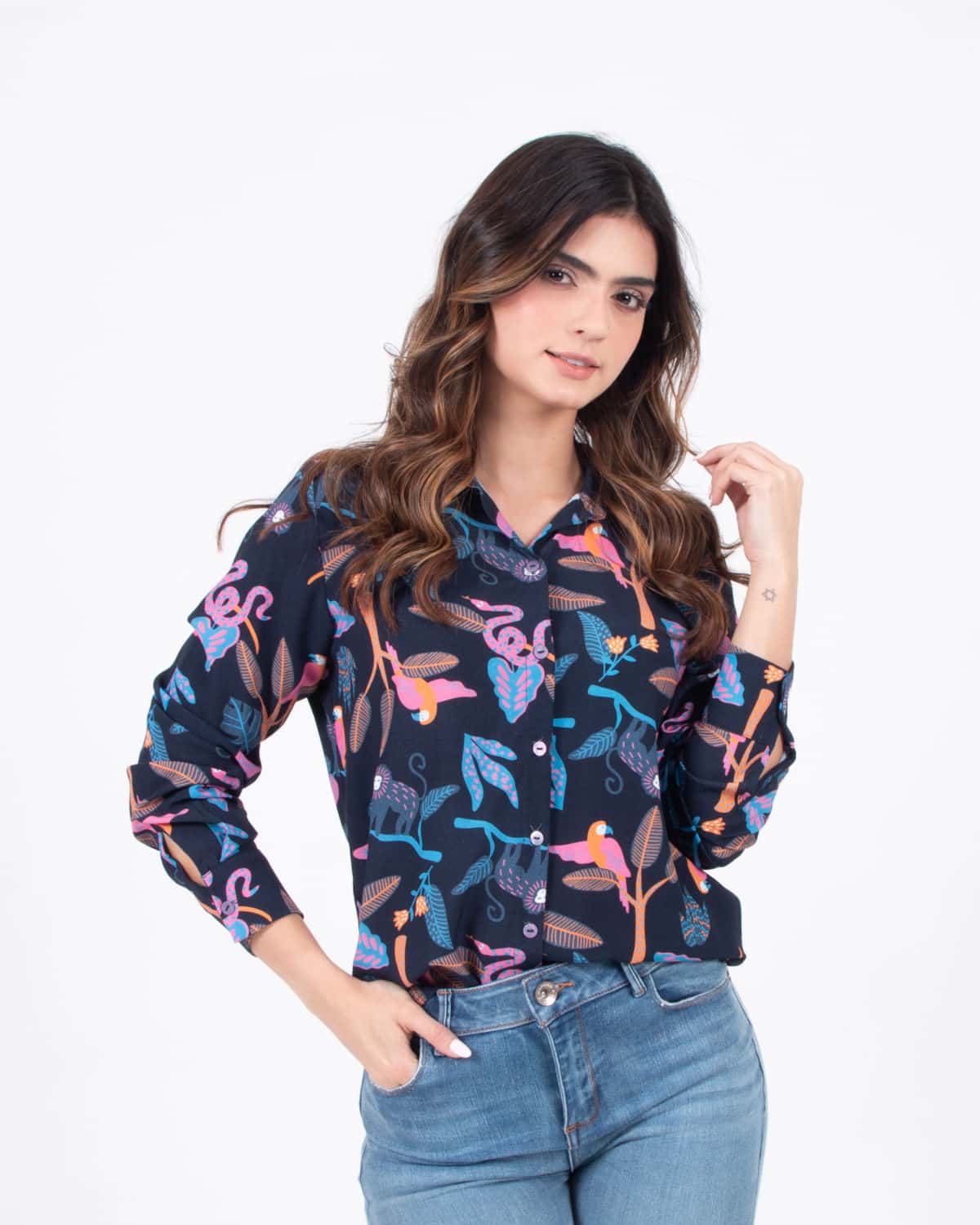 Camisa estampada manga larga para mujer
