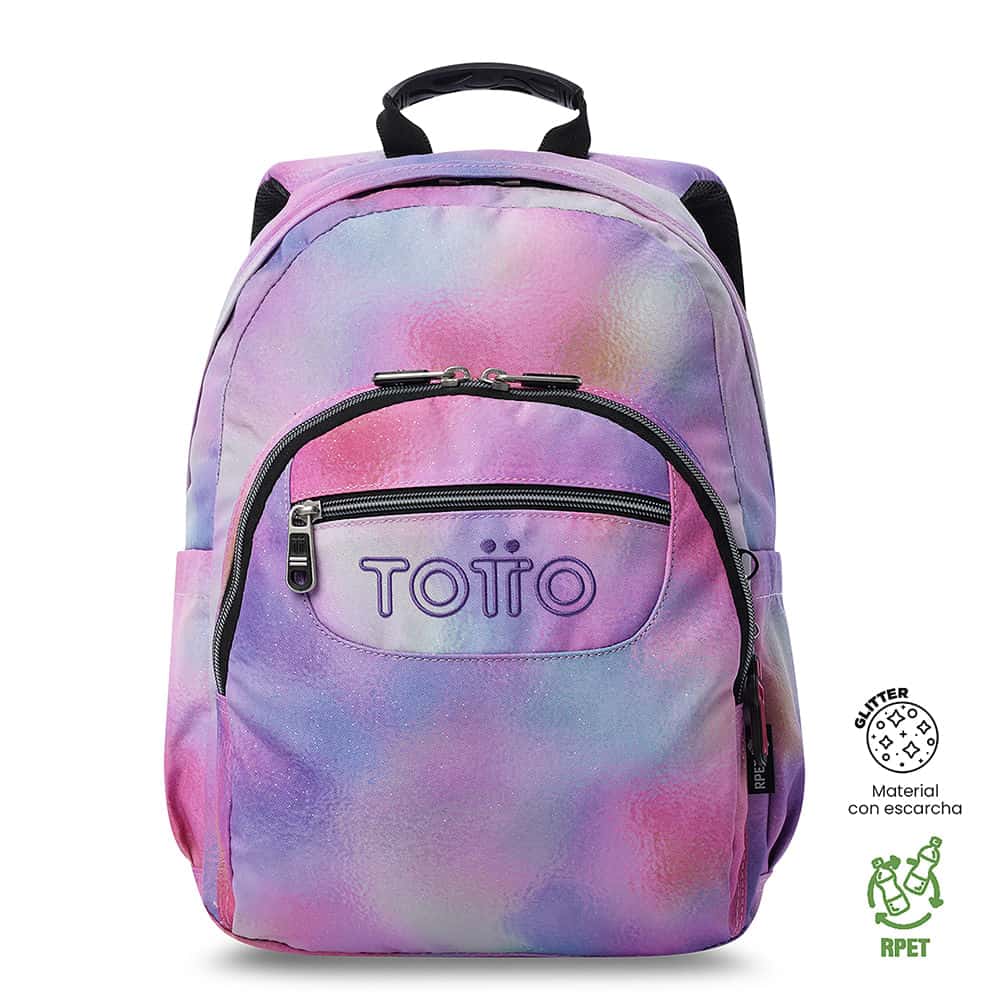 Morral Juvenil Porta PC 13" Gommas Glitter Rosado