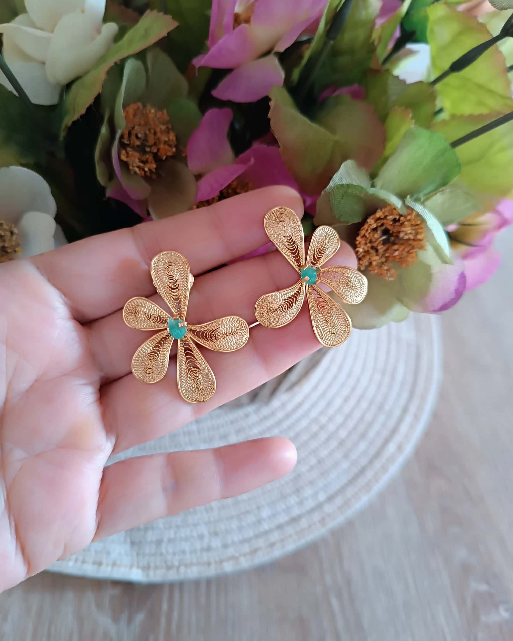 Aretes filigrana Ximena, con esmeralda - miniatura 3