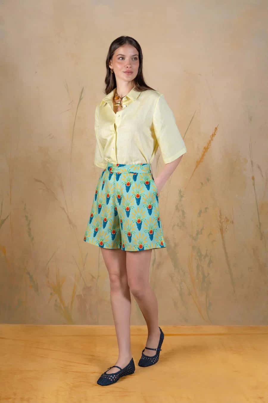 Women's Venustas linen Bermuda shorts green - miniatura 2