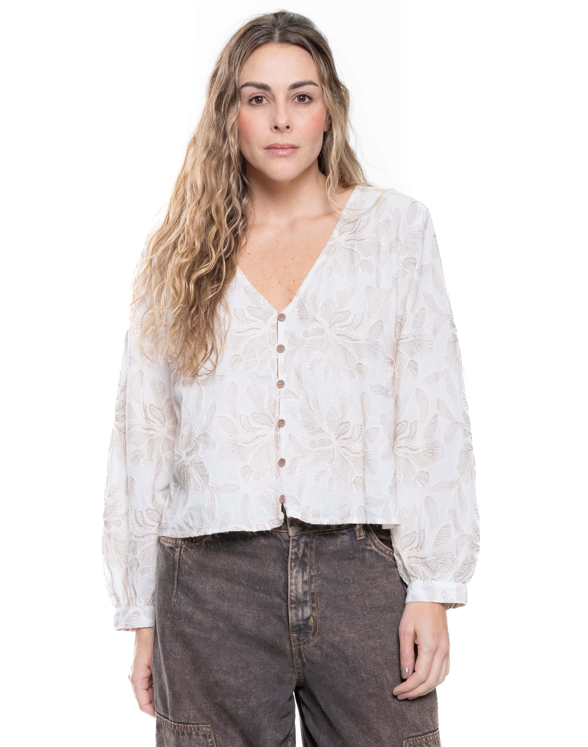Camisa Manga Larga Con Bordados