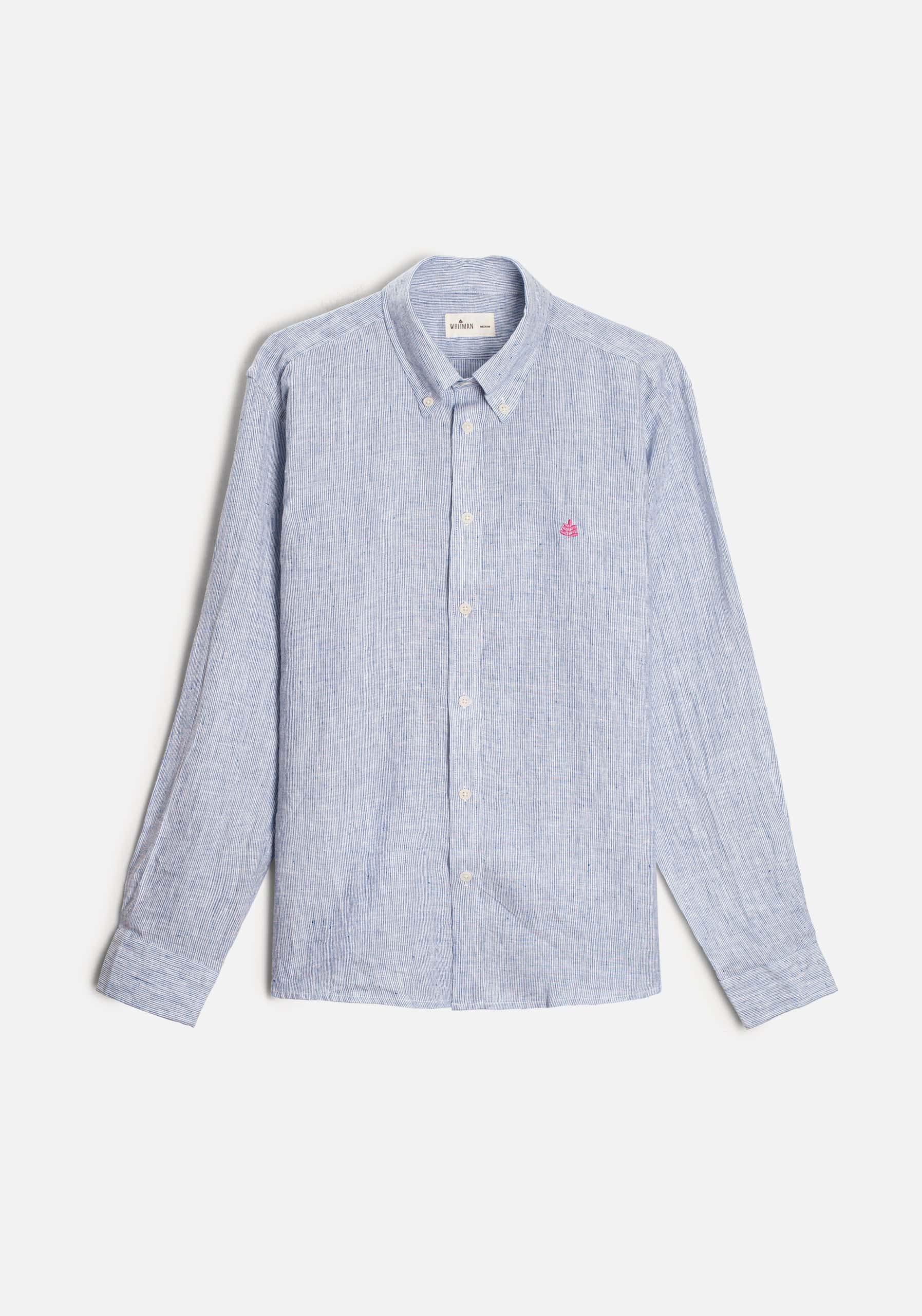 Camisa H CBD Lino Rayas Delg Azul Osc-Blanco L-Fuc