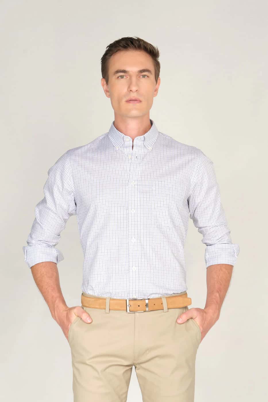 Camisa Classic Bd Algodón Blanco Cuadros
