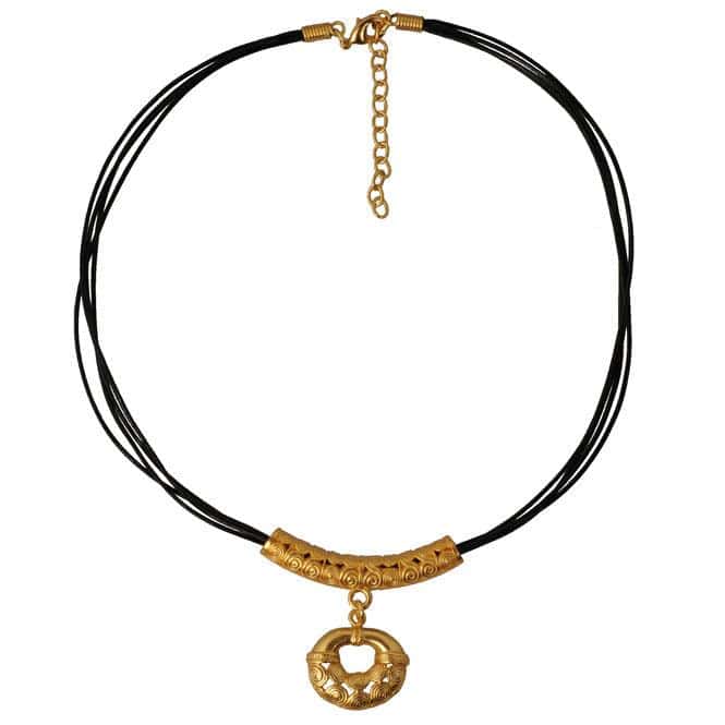 Collar Cuero 4 Vueltas y Dije Pequeño Nariguera Calima