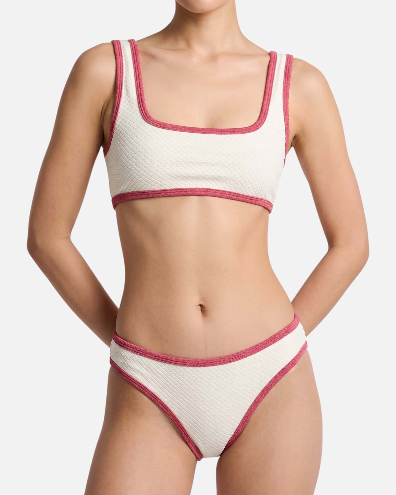 Bikini top clásico con ribete en contraste / Marfil Rosa - miniatura 4