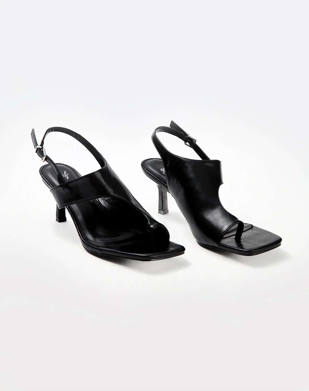 Sandalias slingback de tacón bajo negras mujer
