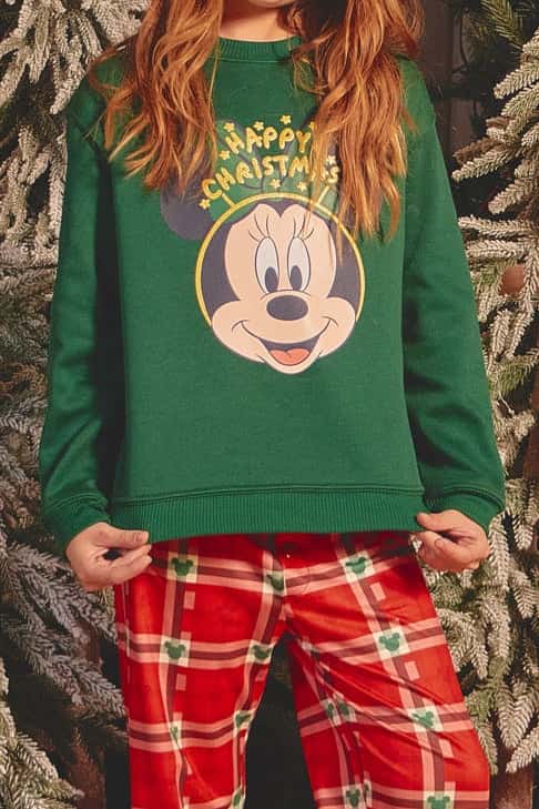 Conjunto Pantalón Crewneck Verde Navidad Kids Minnie