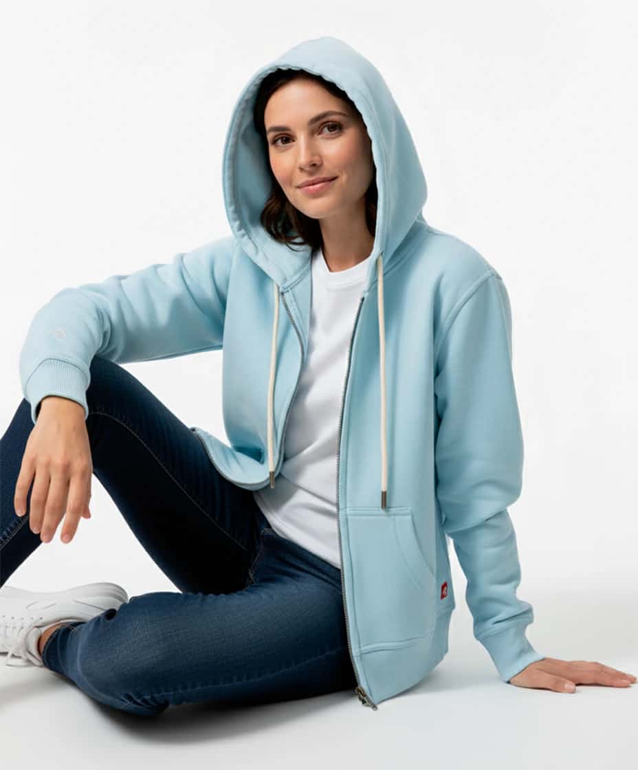 Buzo abierto con Capota Mujer Azul Celeste