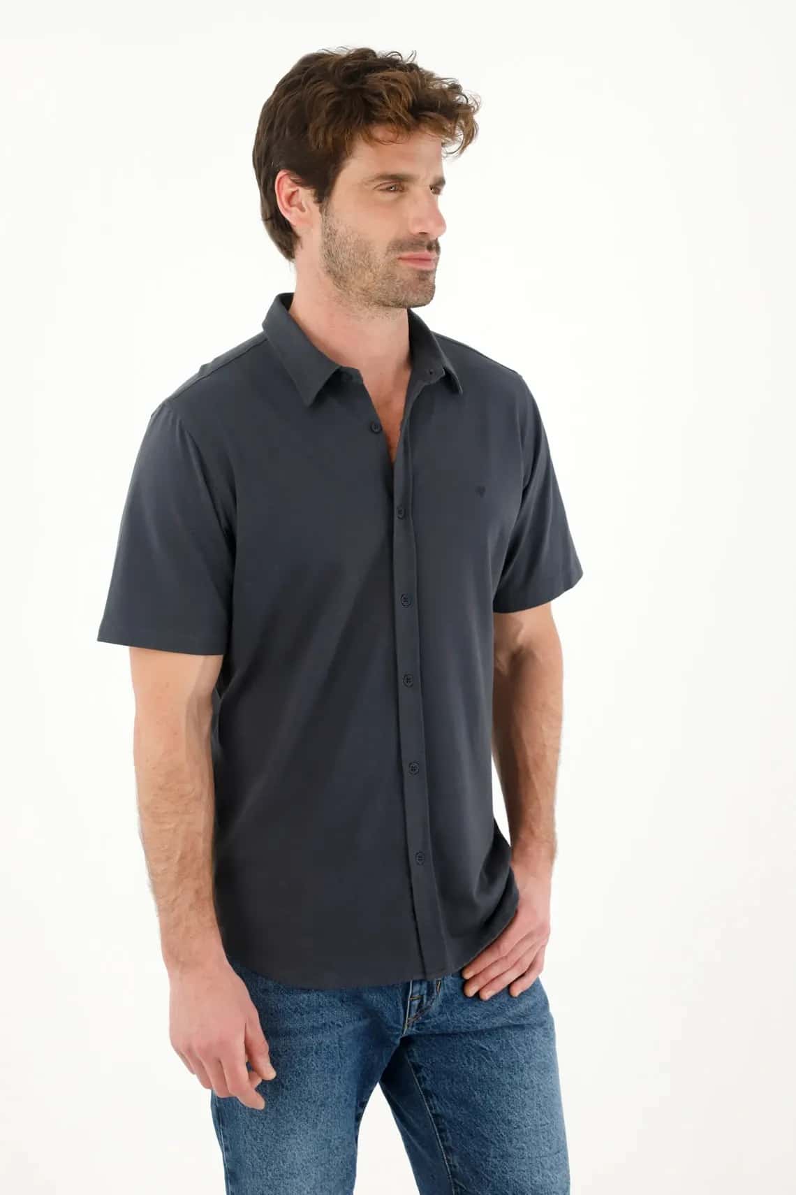 Camisa manga corta azul para hombre