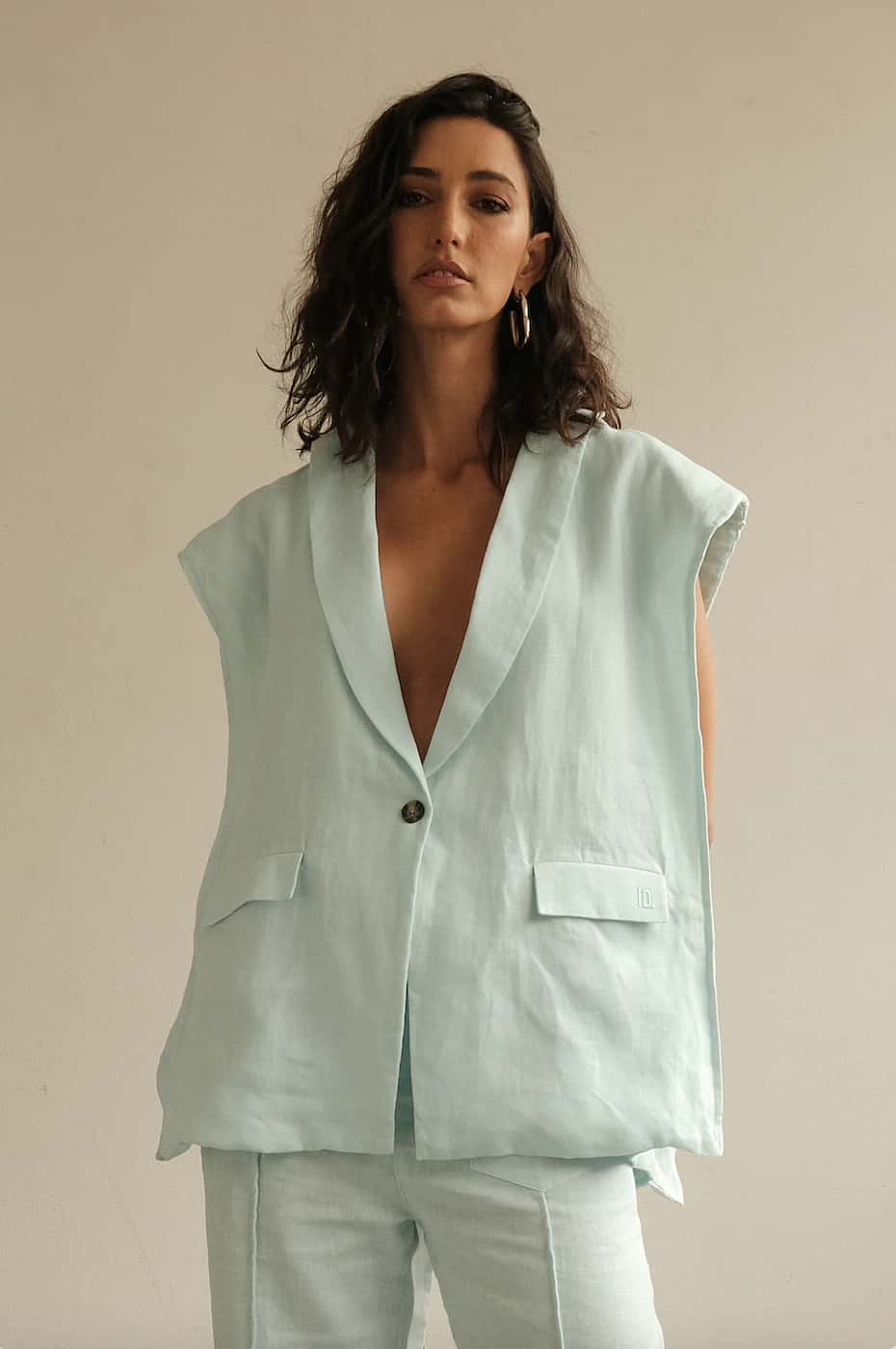 Blazer Vest Sera de lino | Azul claro