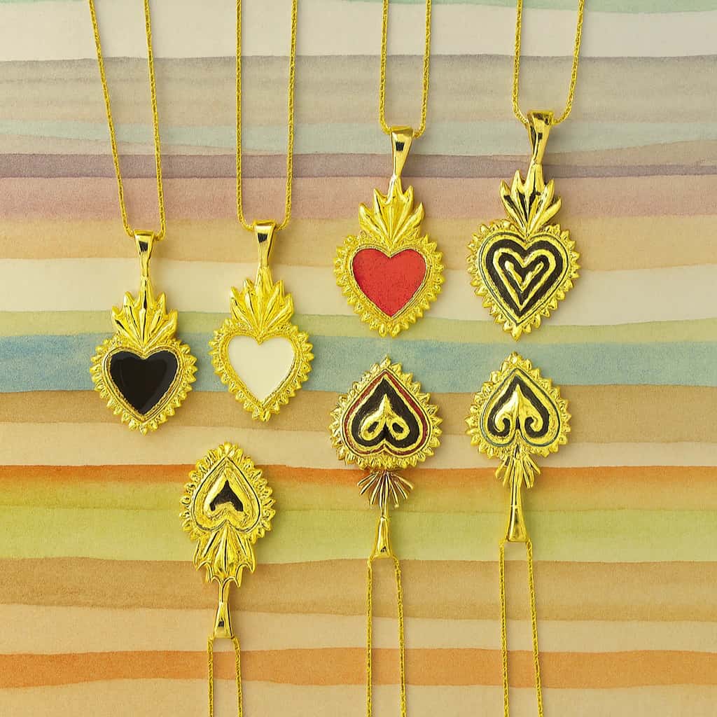 Collar Corazón de Jesús - fondo color (llamas)